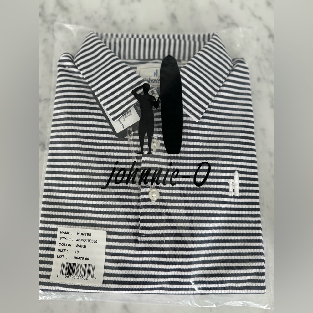 New Johnnie-O Boy Striped Polo Shirt - Navy and White